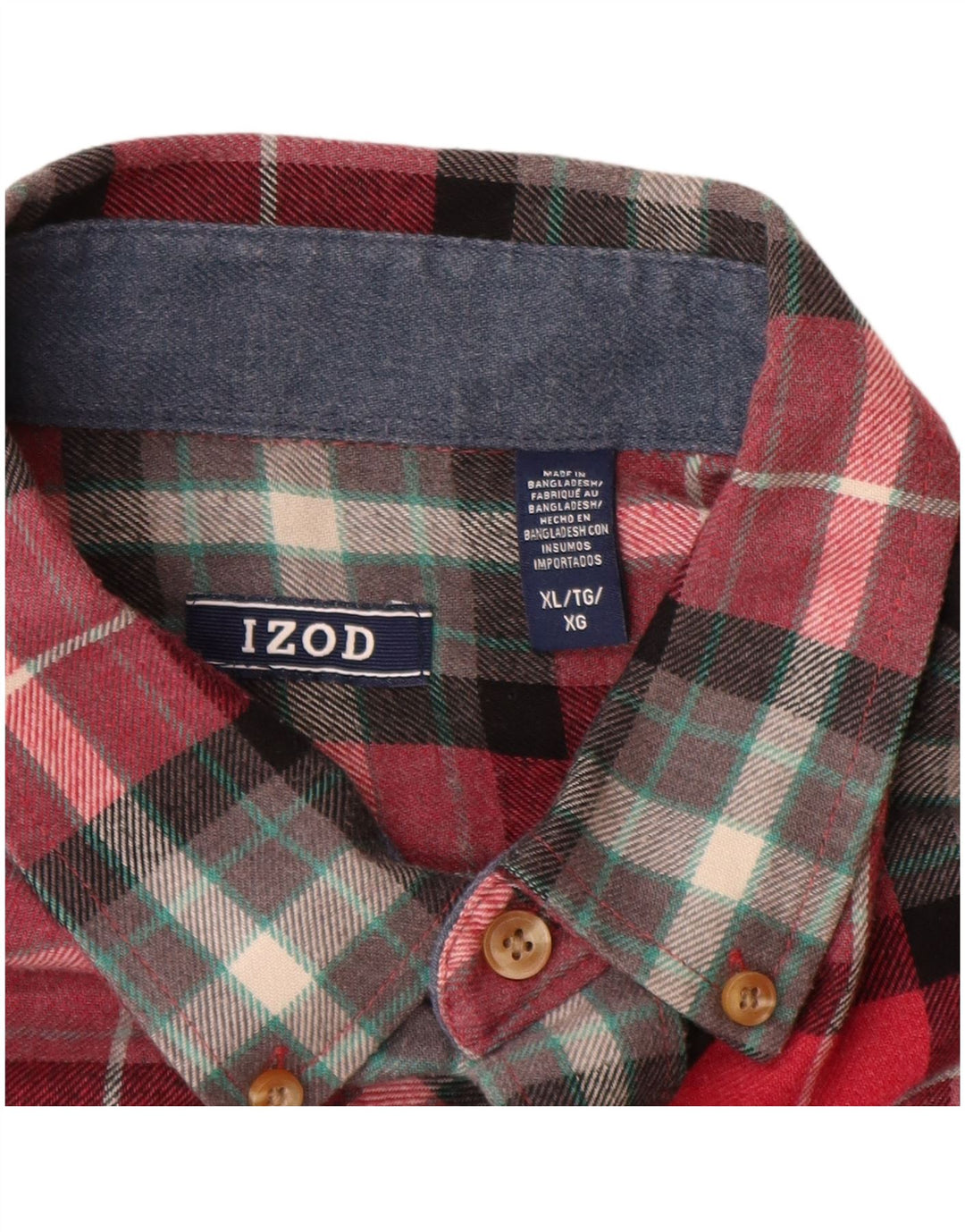IZOD Mens Flannel Shirt XL Red Check Cotton