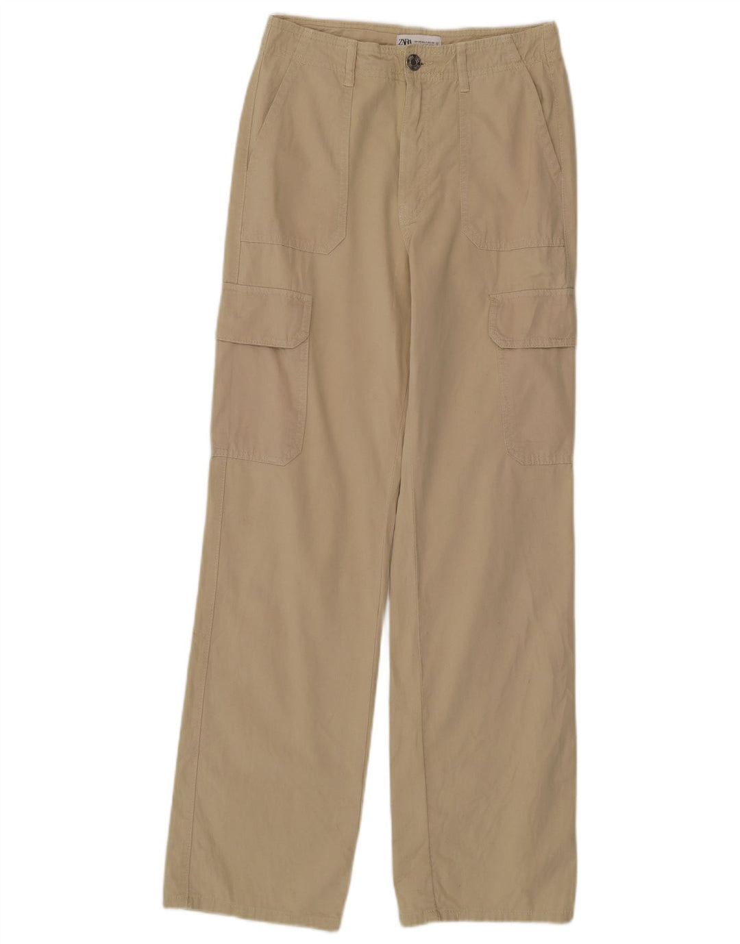 ZARA Womens High Waist Straight Cargo Trousers EU 34 2XS W24 L31 Green