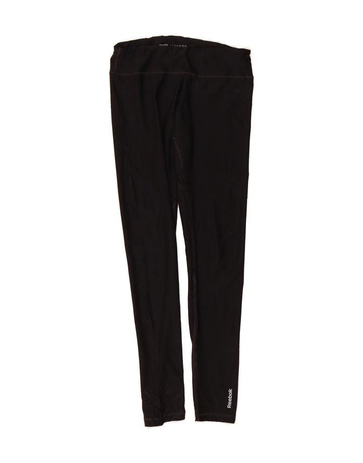 REEBOK Womens Graphic Leggings UK 14 Medium  Black Vintage Reebok and Second-Hand Reebok from Messina Hembry 