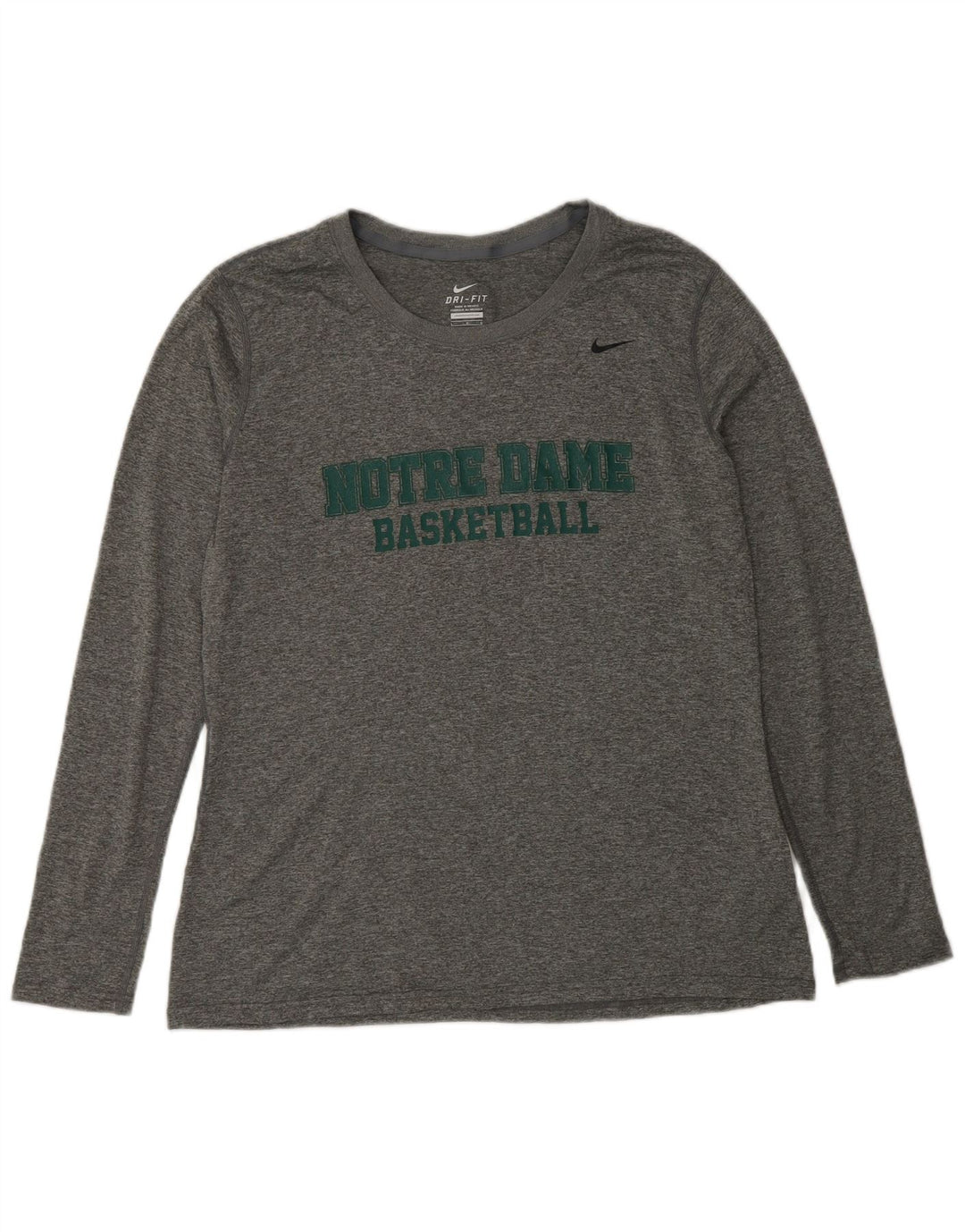 Nike Womens Dri Fit Graphic Top Long Sleeve UK 16 Large Grey Flecked