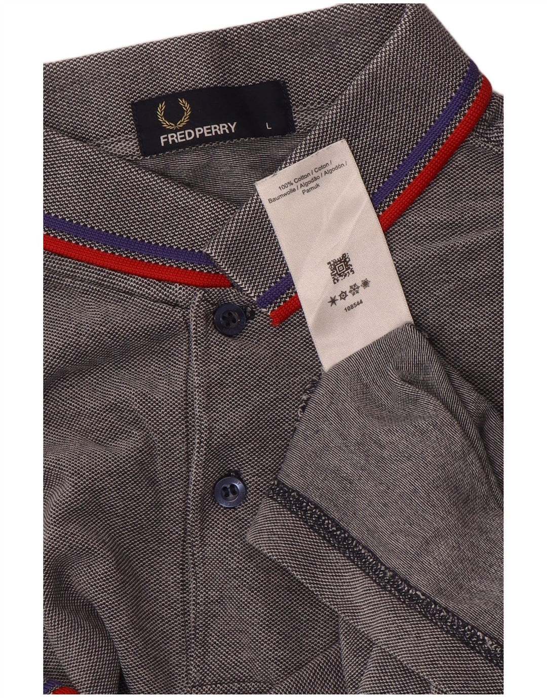 Fred Perry Mens Polo Shirt Large Grey Striped Cotton