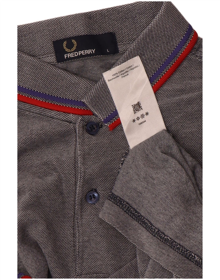 Fred Perry Mens Polo Shirt Large Grey Striped Cotton