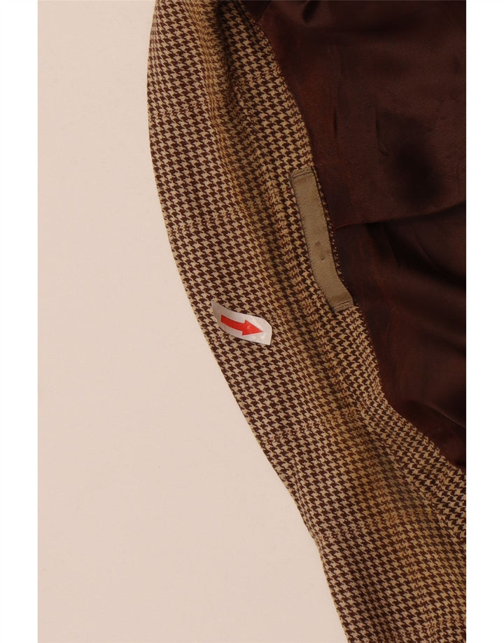 Aquascutum Mens 2 Button Blazer Jacket UK 42 XL Brown Houndstooth Wool