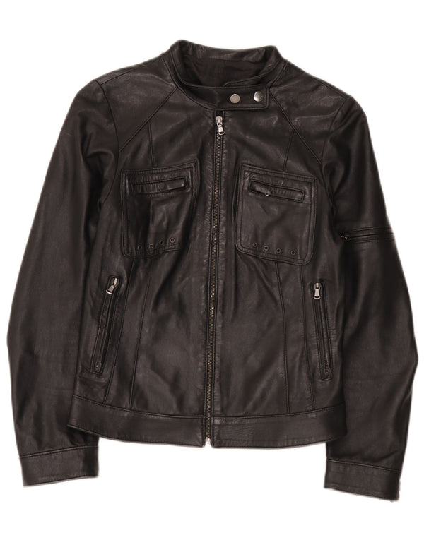Vintage Womens Leather Biker Jacket IT 42 Medium Black