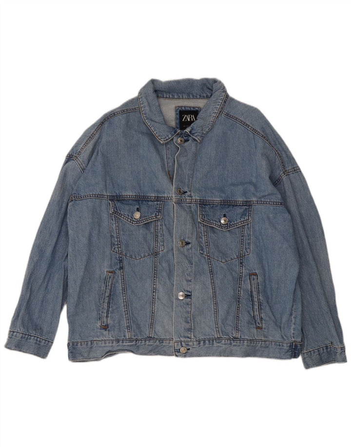 Zara Mens Denim Jacket UK 40 Large Blue Cotton