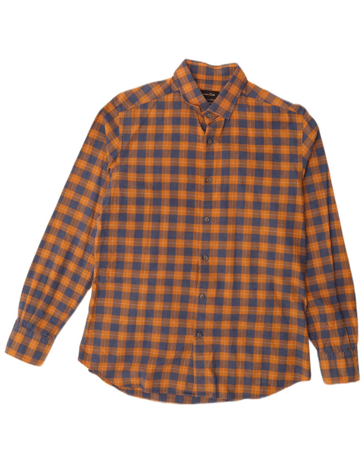Massimo Dutti Mens Flannel Shirt Large Orange Check