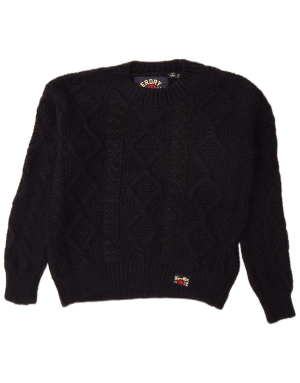 SUPERDRY Womens Oversized Boat Neck Jumper Sweater UK 8 Small Navy Blue