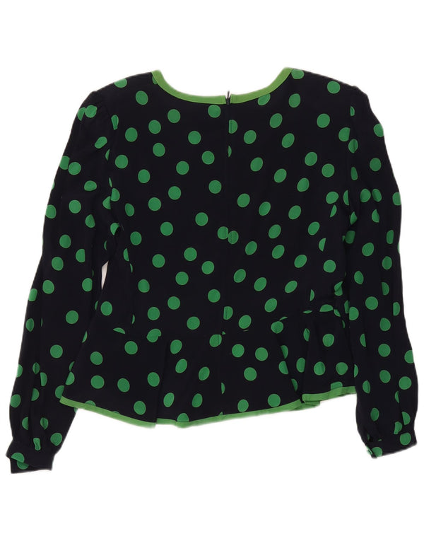 Renato Balestra Womens Long Sleeve Blouse Top IT 48 XL Navy Blue Polka Dot
