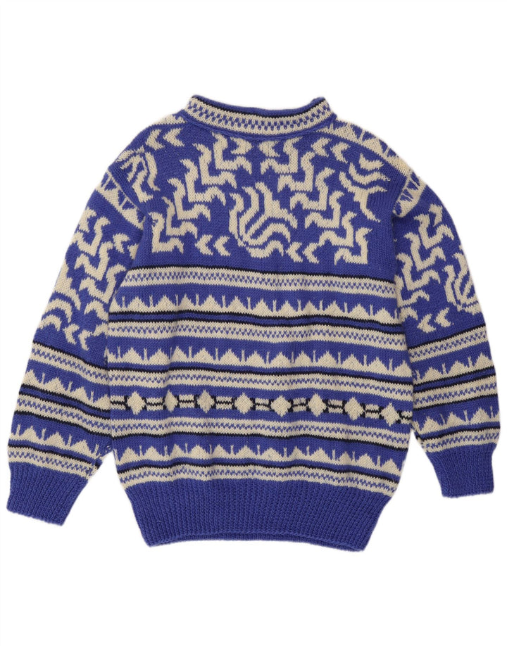 Vintage Mens Turtle Neck Jumper Sweater Medium Blue Geometric