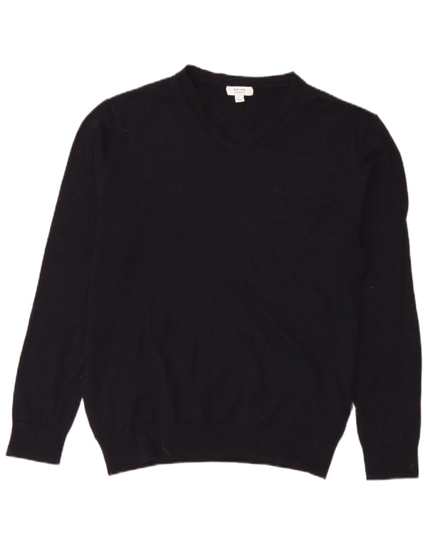 Reiss Mens V-Neck Jumper Sweater Large Navy Blue Merino Wool