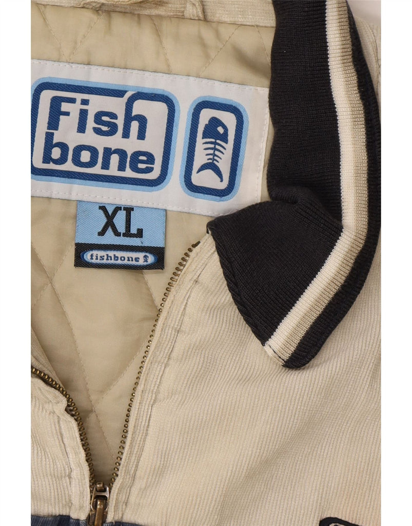 FISHBONE Mens Graphic Corduroy Jacket UK 42 XL Grey Vintage Fishbone and Second-Hand Fishbone from Messina Hembry 