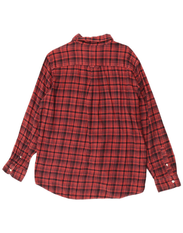Chaps Mens Flannel Shirt Large Burgundy Check Cotton