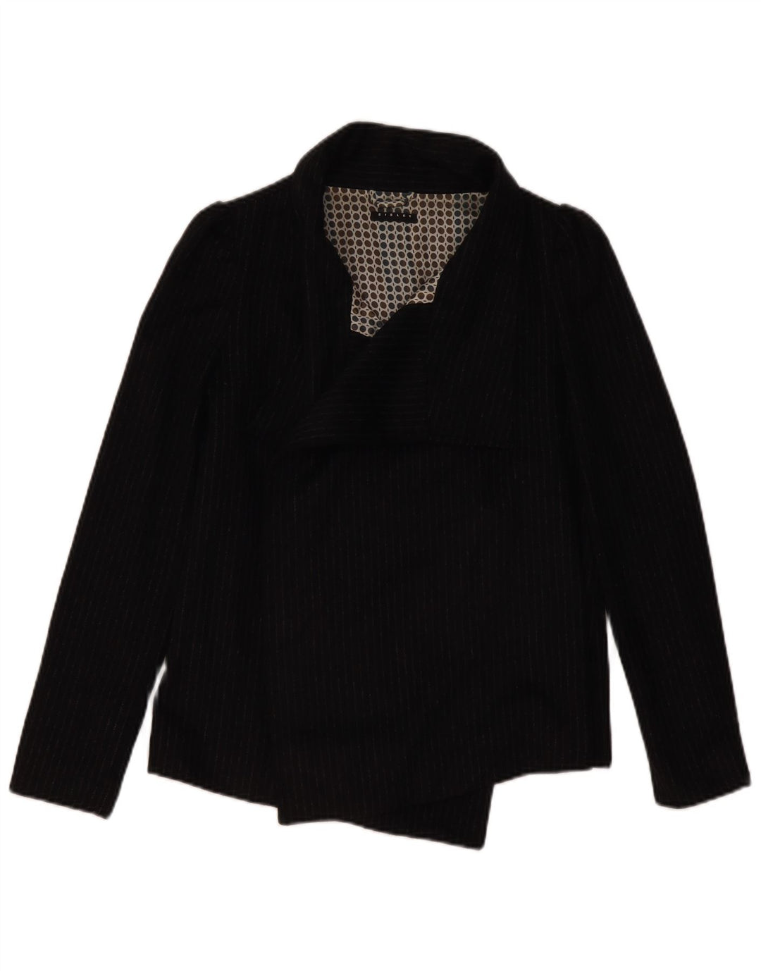 SISLEY Womens Open Blazer Jacket IT 38 XS Black Pinstripe Acetate