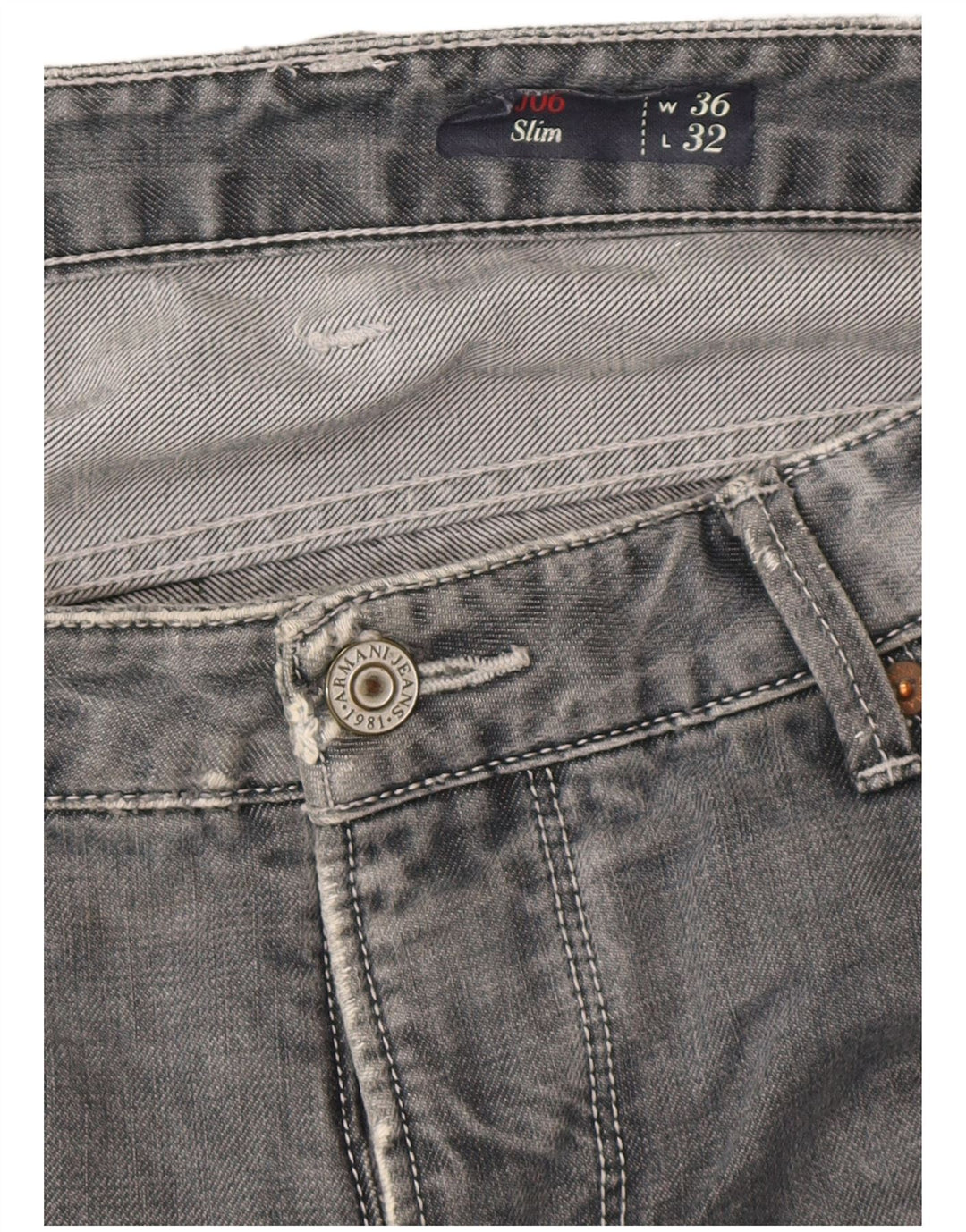 Armani Mens Slim Jeans W36 L32 Grey Cotton