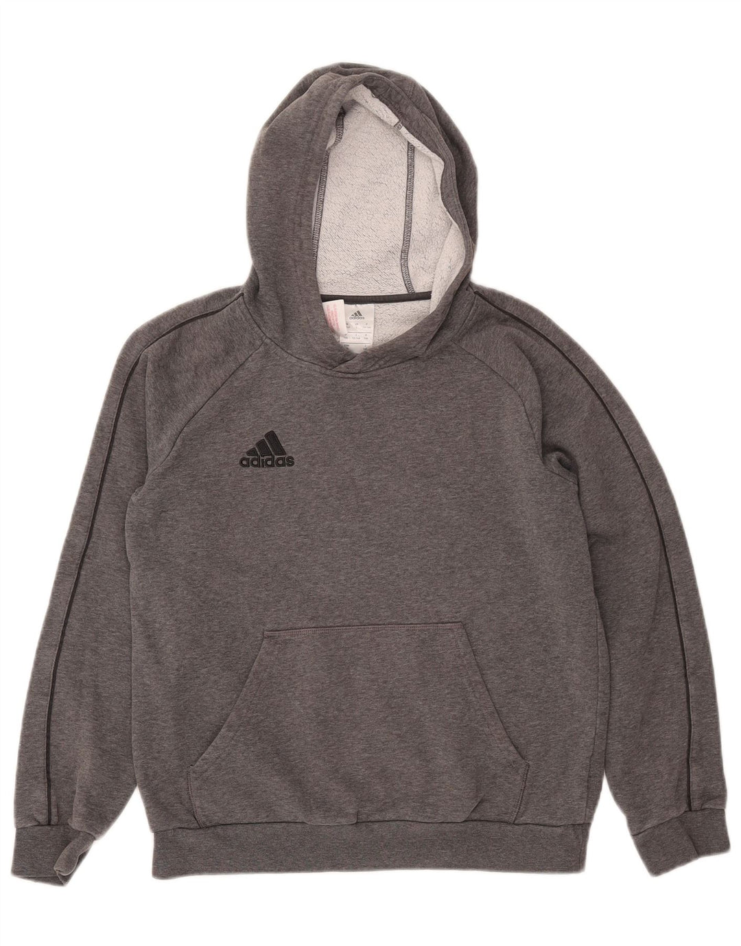 ADIDAS Boys Hoodie Jumper 13-14 Years Grey Cotton