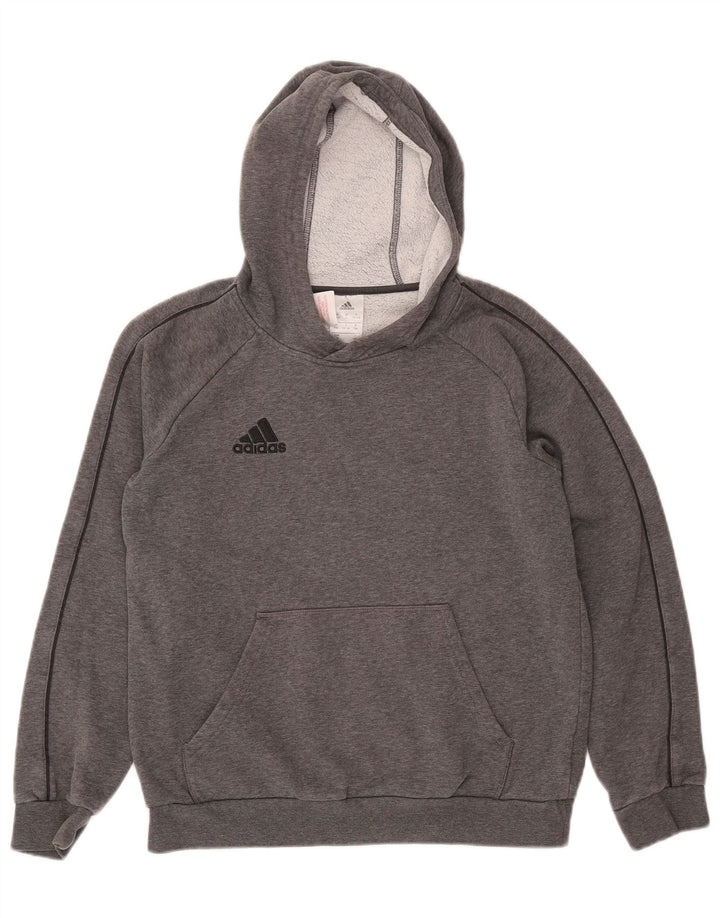 ADIDAS Boys Hoodie Jumper 13-14 Years Grey Cotton