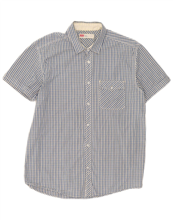 Levi's Mens Short Sleeve Standard Fit Shirt Large Blue Gingham Cotton