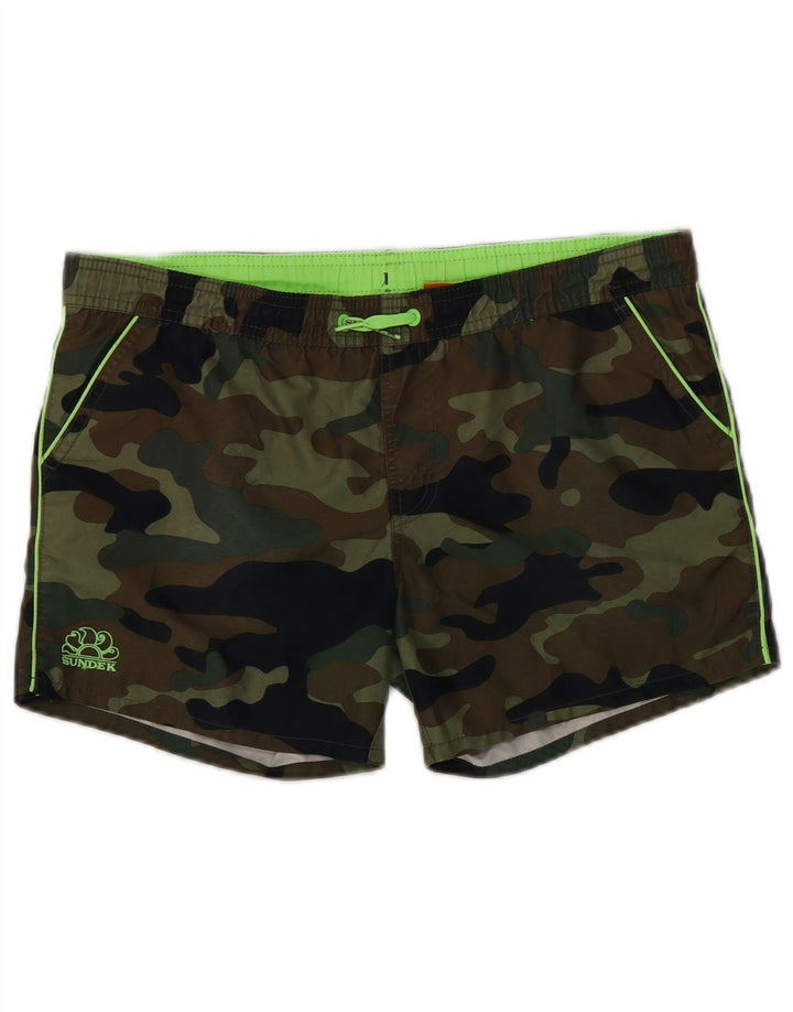 Sundek Mens Swimming Shorts Large  Khaki Camouflage Polyester
