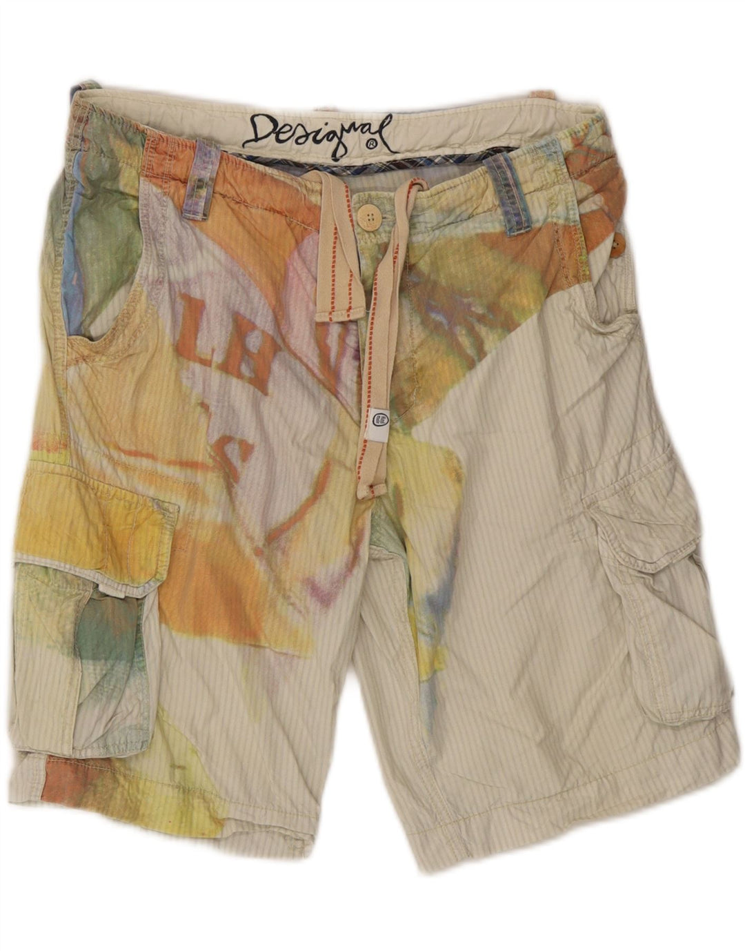 Desigual Mens Graphic Cargo Shorts EU 42 Medium W34 Beige Cotton
