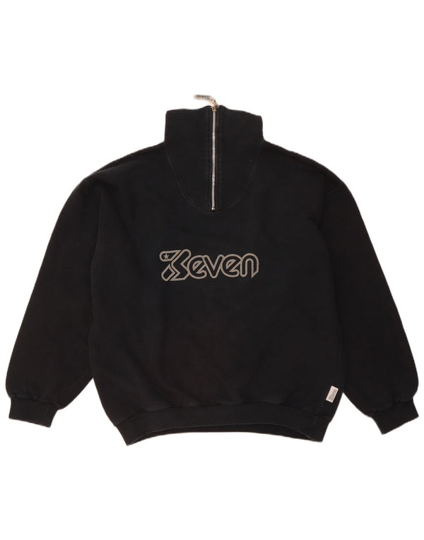 SEVEN 7 Mens Graphic Zip Neck Sweatshirt Jumper Large Navy Blue Cotton