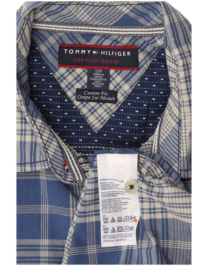 TOMMY HILFIGER Mens Custom Fit Shirt Small Blue Check Cotton