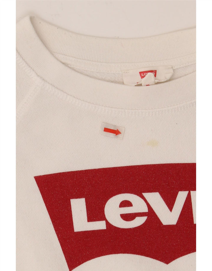 LEVI'S Womens Oversized Graphic Sweatshirt Jumper UK 10 Small White Cotton Vintage Levi's and Second-Hand Levi's from Messina Hembry 