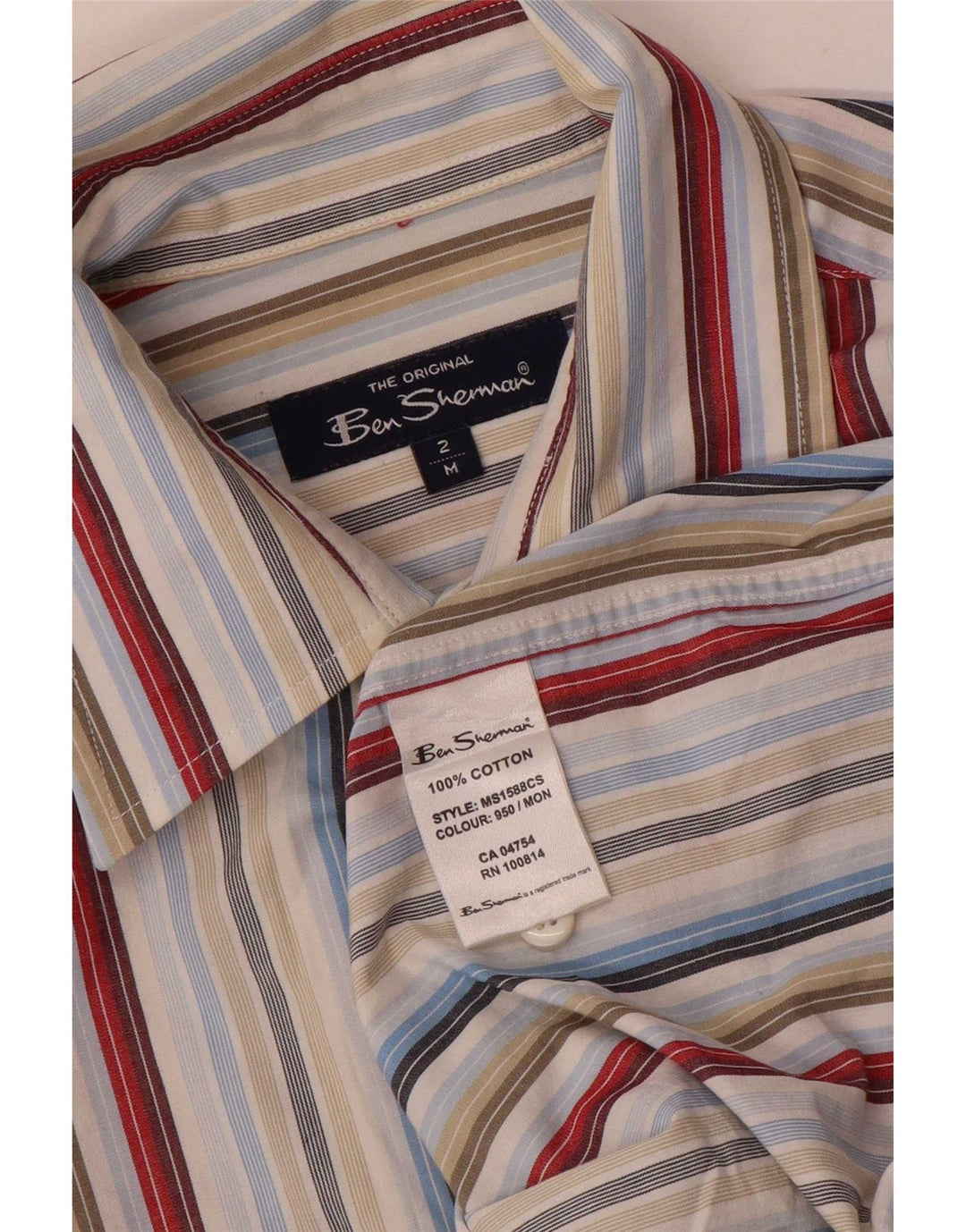 Ben Sherman Mens Short Sleeve Shirt Medium Multicoloured Striped Cotton