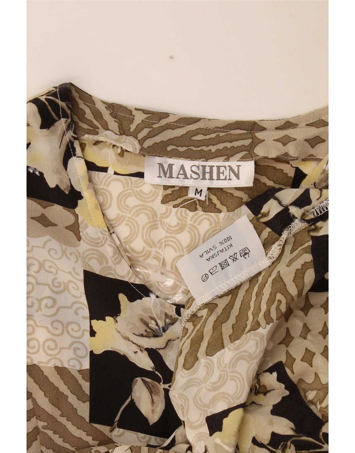 Vintage Womens Tea Dress UK 14 Medium Beige Patchwork Silk