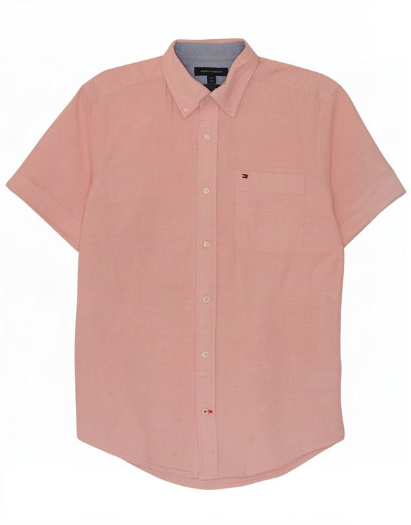 Tommy Hilfiger Mens Short Sleeve Regular Fit Shirt Small Pink Linen