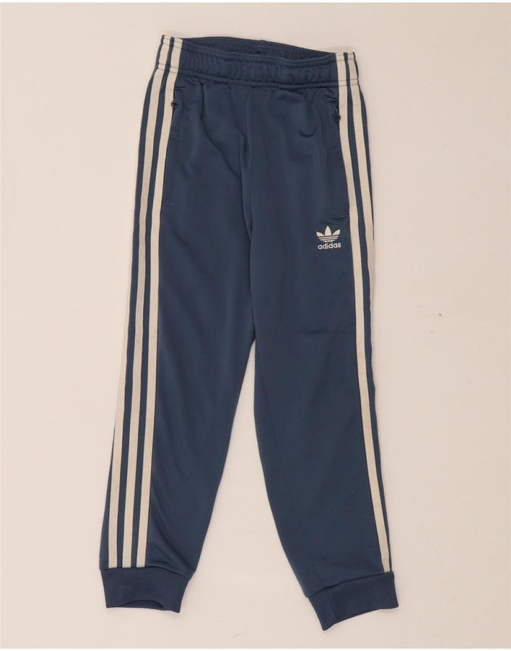 ADIDAS Boys Tracksuit Trousers Joggers 6-7 Years Blue Polyester
