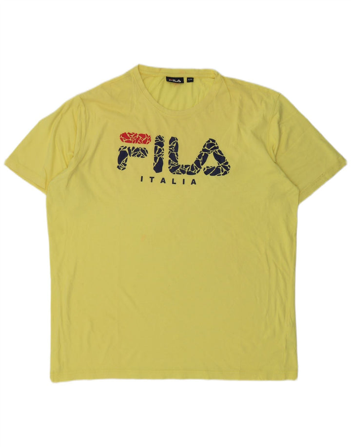 FILA Mens Graphic T-Shirt Top XL Yellow Cotton