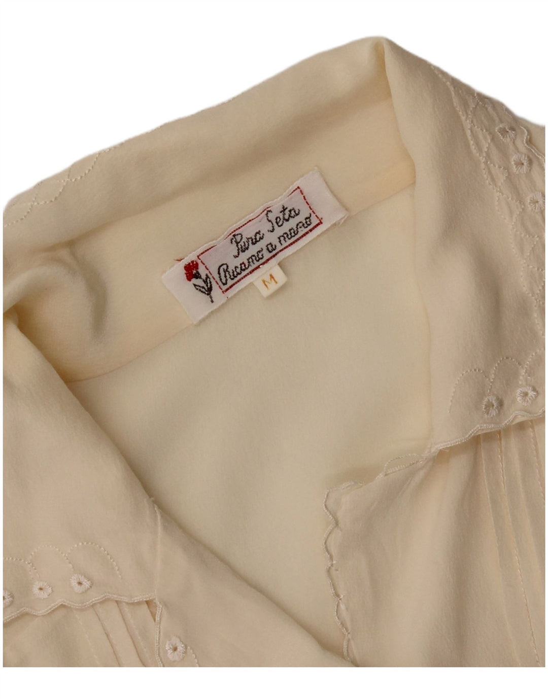 Vintage Womens Short Sleeve Shirt Blouse UK 14 Medium Off White Silk