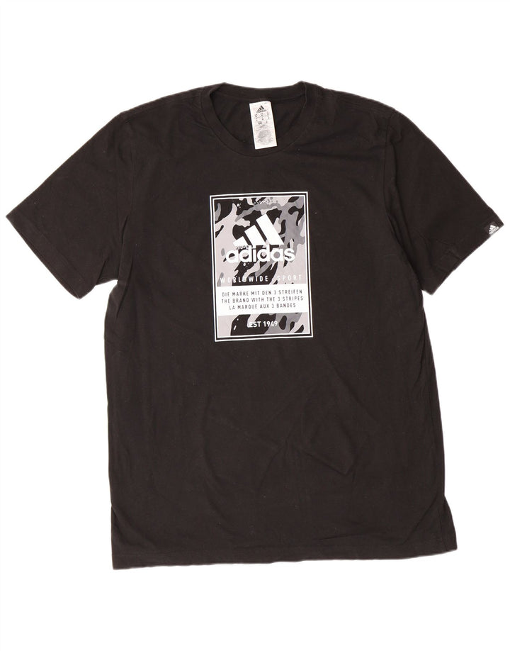 ADIDAS Mens Graphic T-Shirt Top Medium Black Cotton
