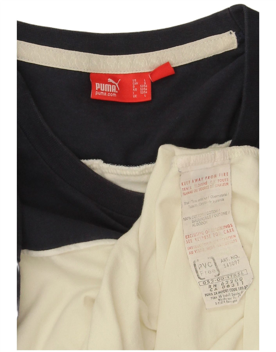 Puma Mens Top Long Sleeve Large Off White Colourblock Cotton