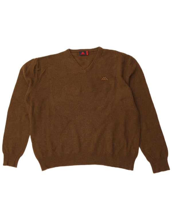 KAPPA Womens V-Neck Jumper Sweater UK 16 Large Khaki Lambswool