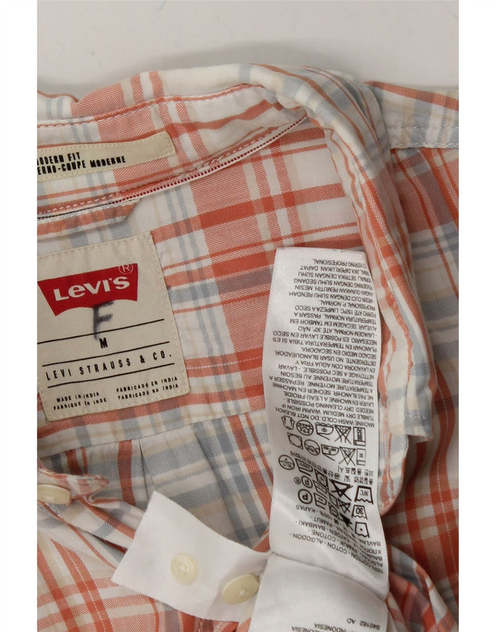 LEVI'S Mens Modern Fit Short Sleeve Shirt Medium Orange Check Cotton Vintage Levi's and Second-Hand Levi's from Messina Hembry 