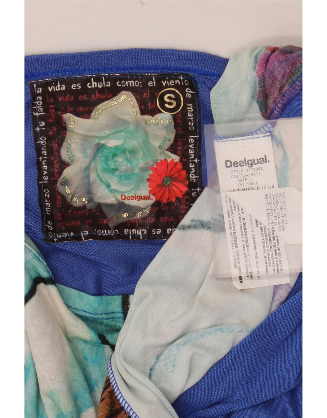 DESIGUAL Womens Batwing Blouse Top UK 10 Small Blue Floral Viscose