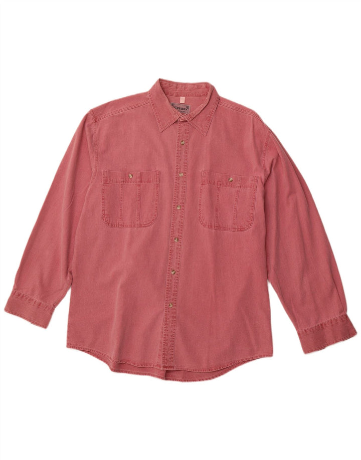 CATAMARAN Mens Corduroy Shirt Large Pink Cotton
