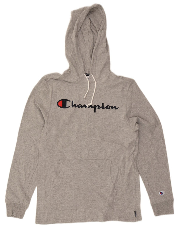 Champion Mens Graphic Hoodie Jumper Medium Grey Flecked Cotton