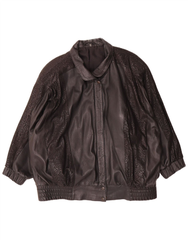 Vintage Womens Oversized Leather Jacket IT 42 Medium Black Geometric