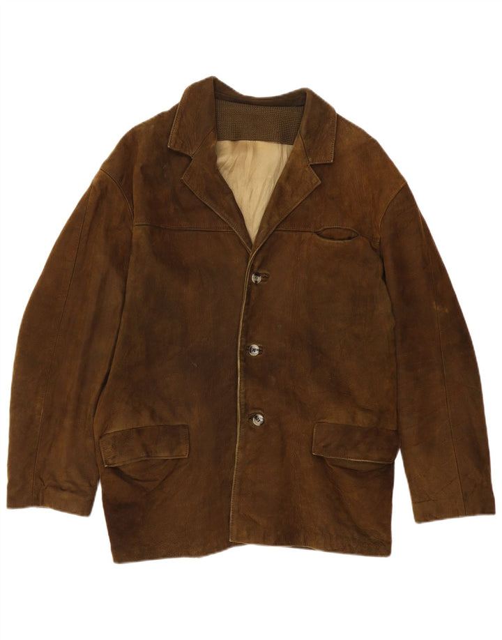 VINTAGE Mens Leather Jacket UK 38 Medium Khaki Leather