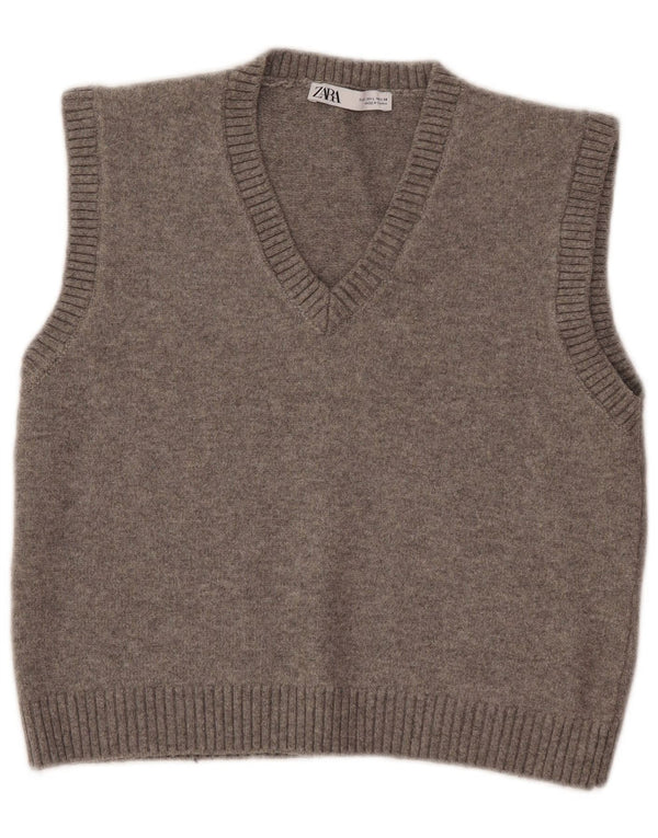 Zara Womens Crop Vest Tank Top UK 14 Large Grey Polyester
