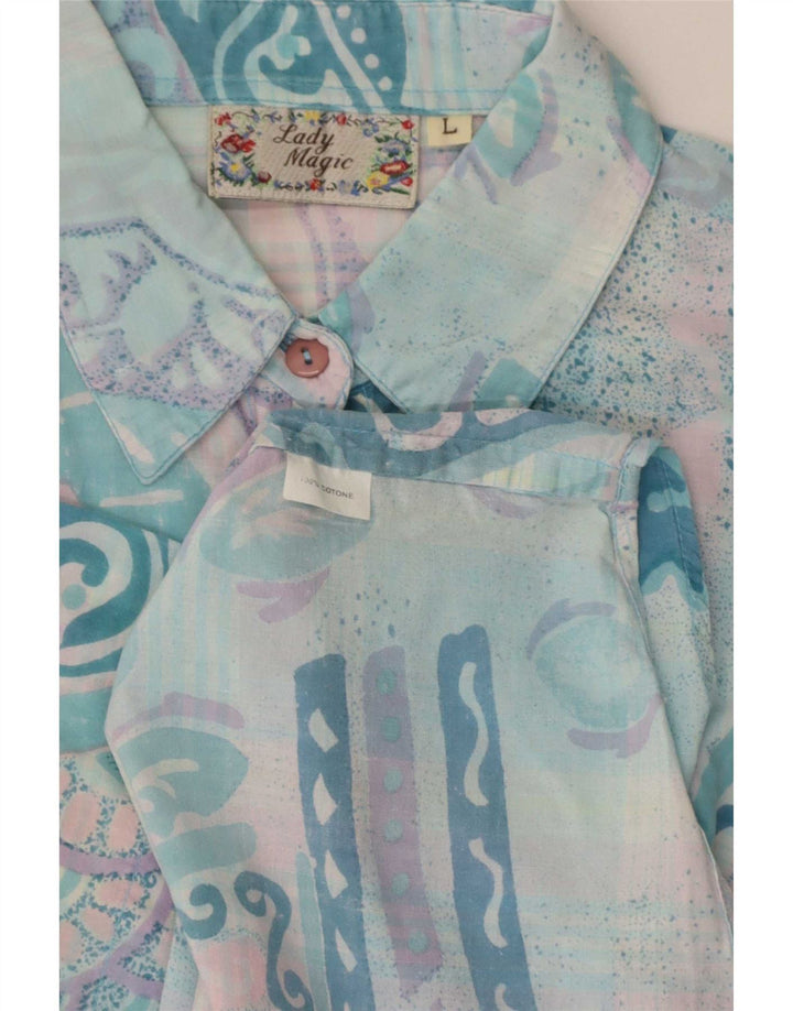 Vintage Womens Short Sleeve Shirt UK 14 Large Turquoise Patchwork Retro