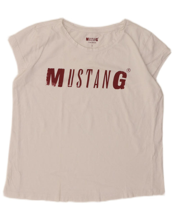 MUSTANG Womens Crop Graphic T-Shirt Top UK 10 Small White
