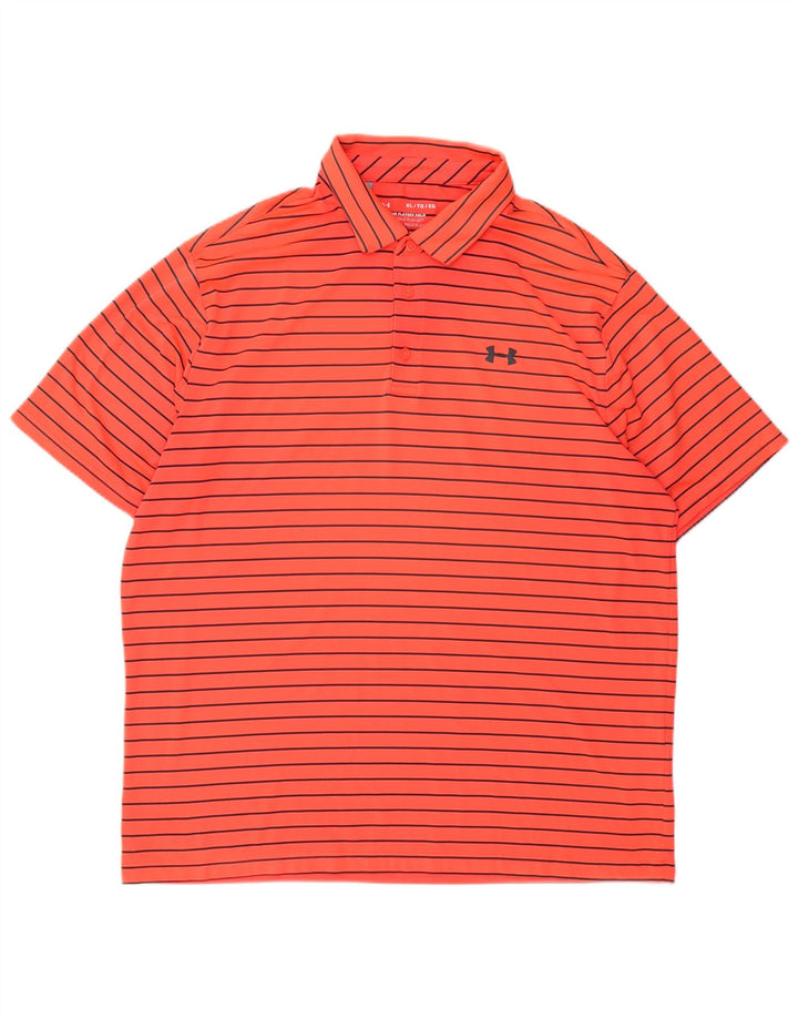Under Armour Mens Polo Shirt XL Orange Striped Polyester