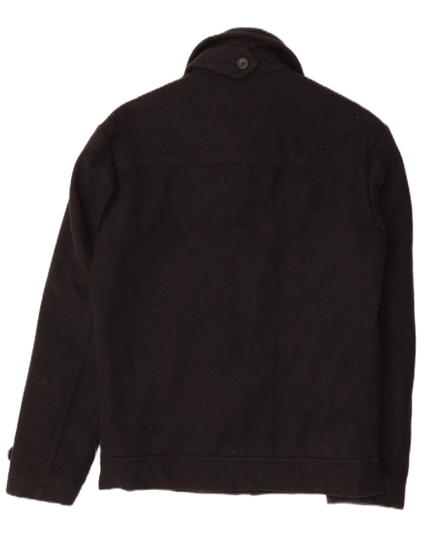 ENERGIE Mens Pea Coat UK 36 Small Black Wool