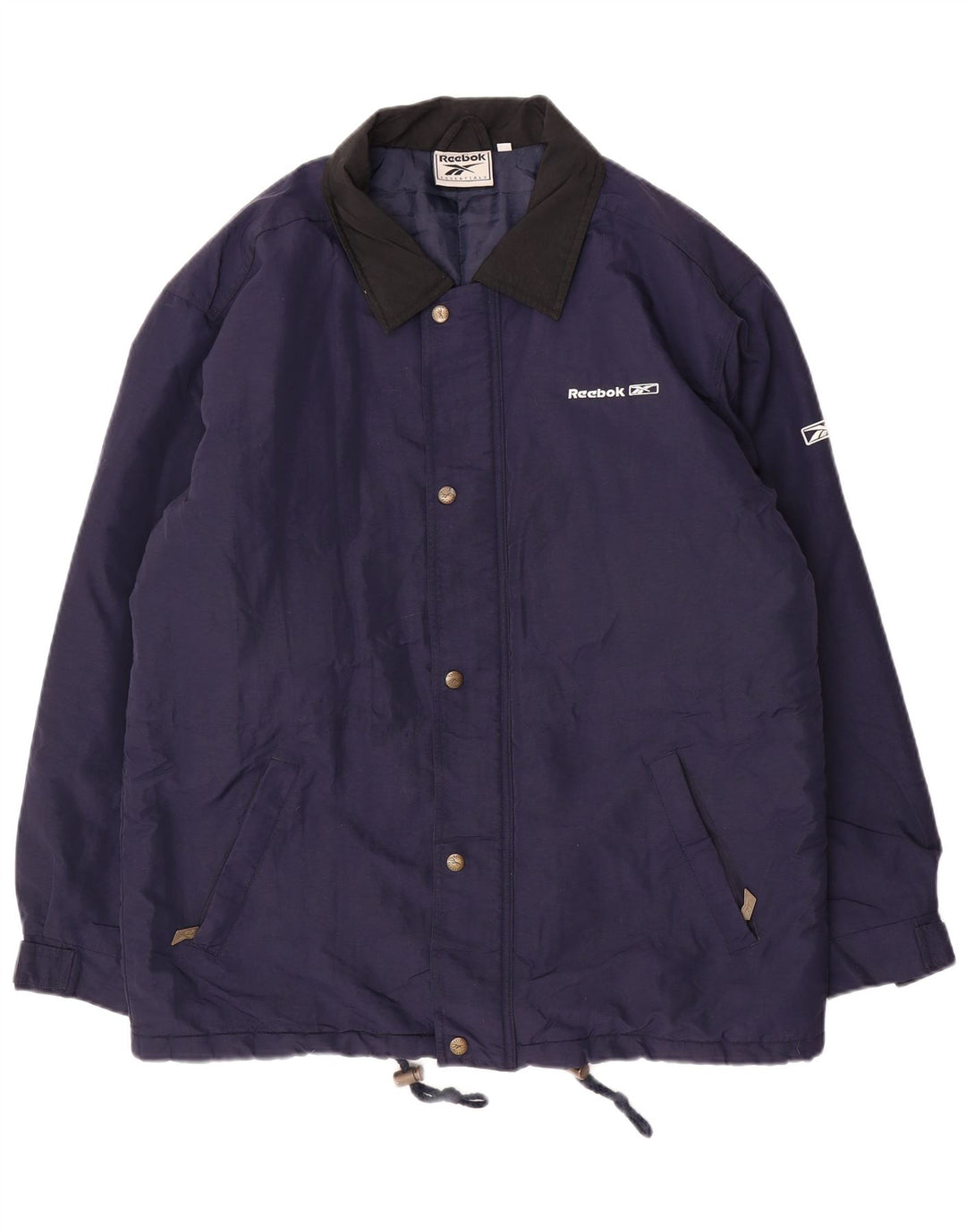 REEBOK Mens Loose Fit Windbreaker Jacket UK 36 Small Navy Blue Nylon