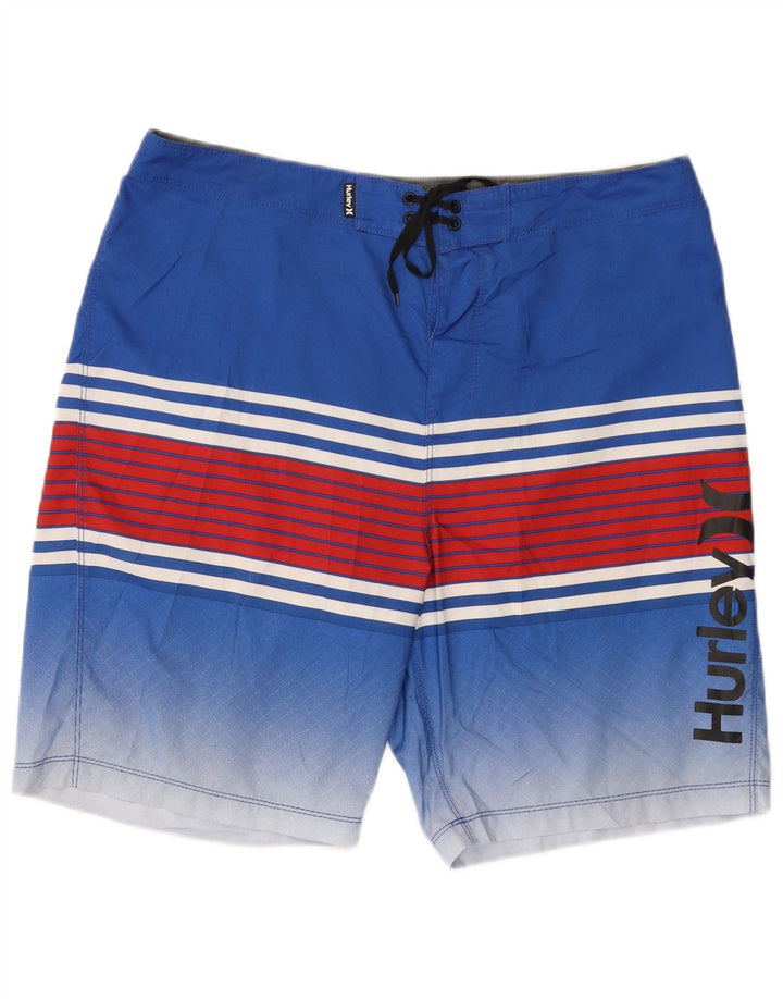 Hurley Mens Graphic Swimming Shorts Large  Blue Striped Polyester