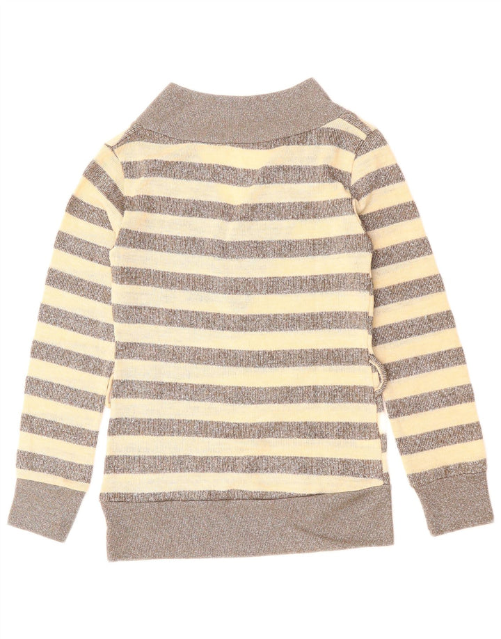 SOPHYLINE Womens V-Neck Jumper Sweater UK 8 Small Beige Striped Polyester