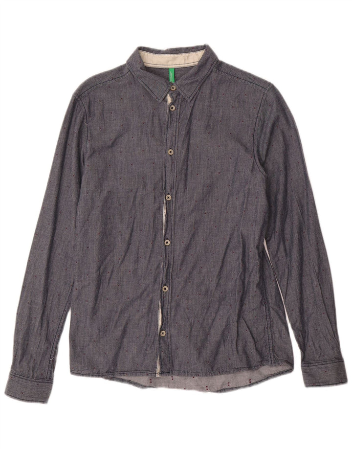 BENETTON Boys Shirt 13-14 Years 3XL Navy Blue Spotted Cotton